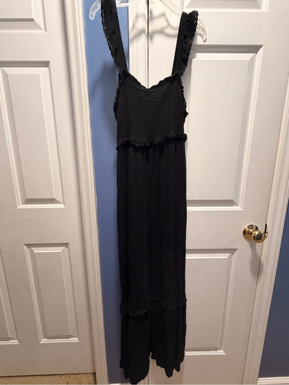 Hippie Rose Black Ruffled Strap Maxi Dress